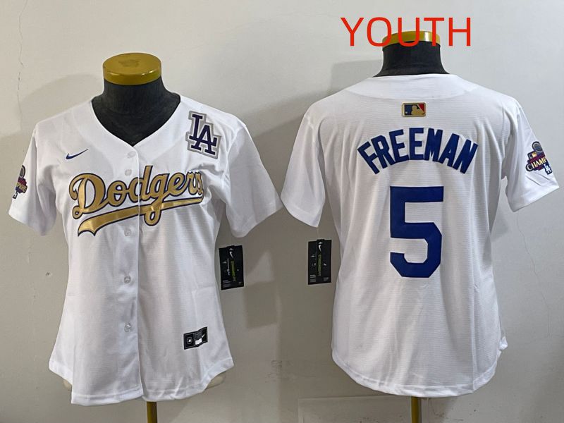 Youth Los Angeles Dodgers #5 Freeman White Champion edition Nike MLB Jersey style 005